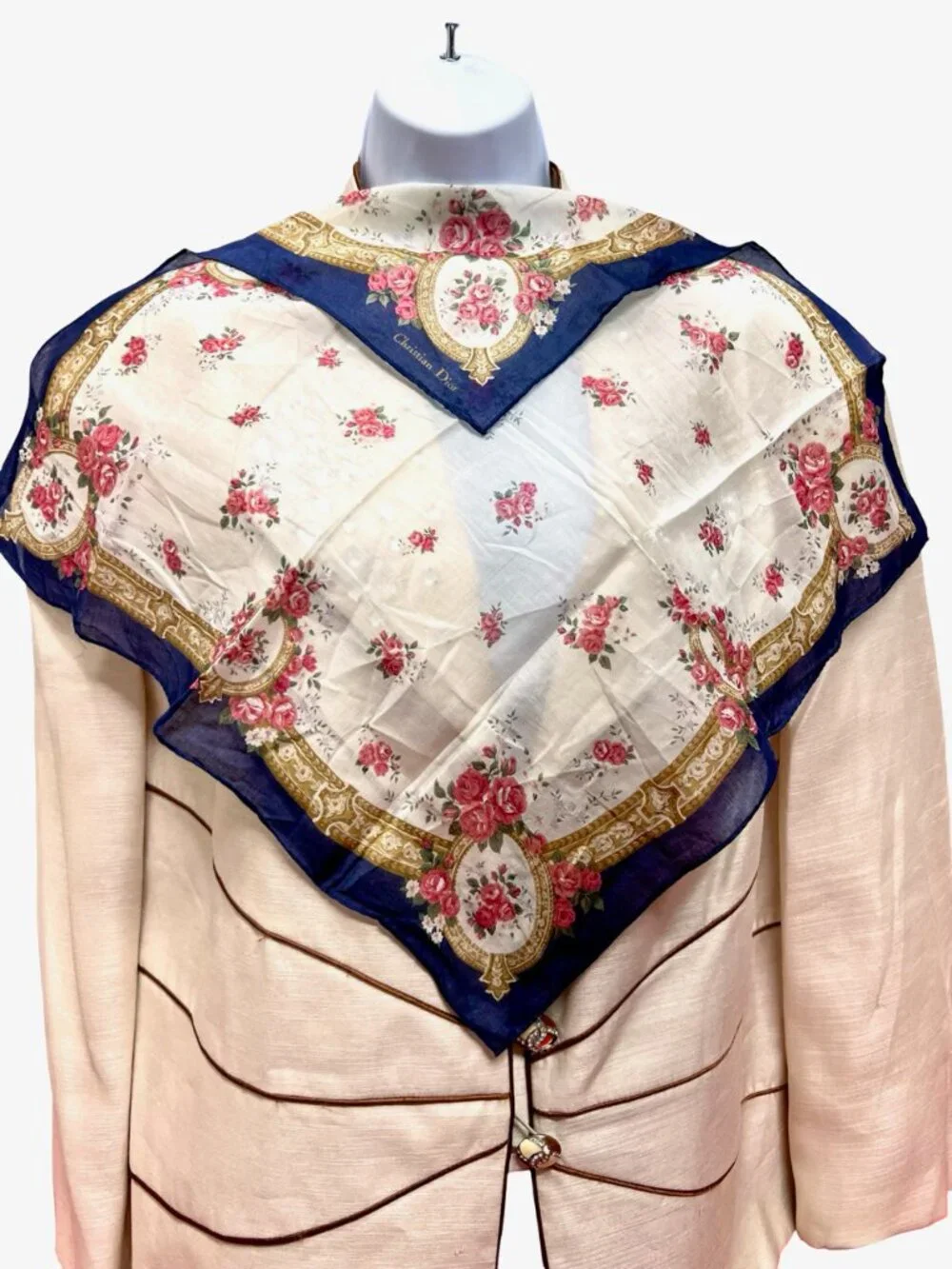 2)  New -  Christian Dior  cotton made 19  Mini scarf/Neck-kerchief blue pink(20